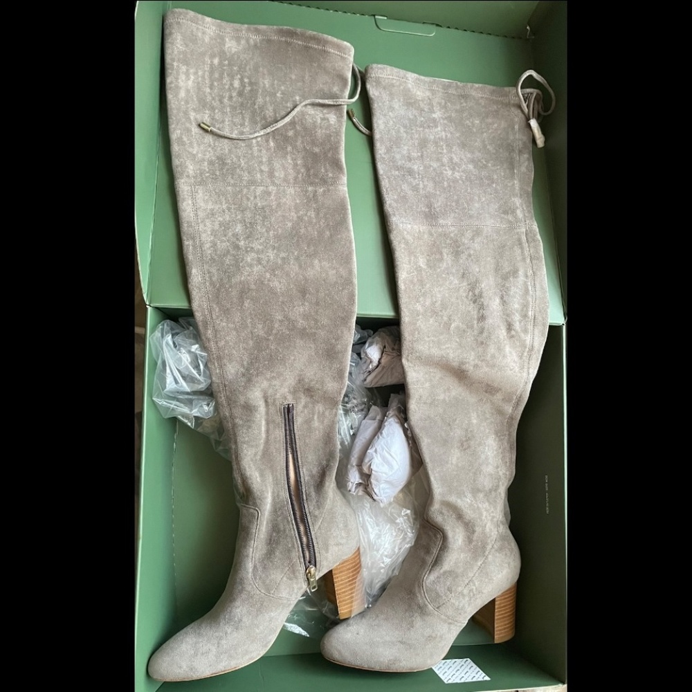 ANTHROPOLOGIE 6 Grey Stretch Suede OTK Over the knee BOOTS